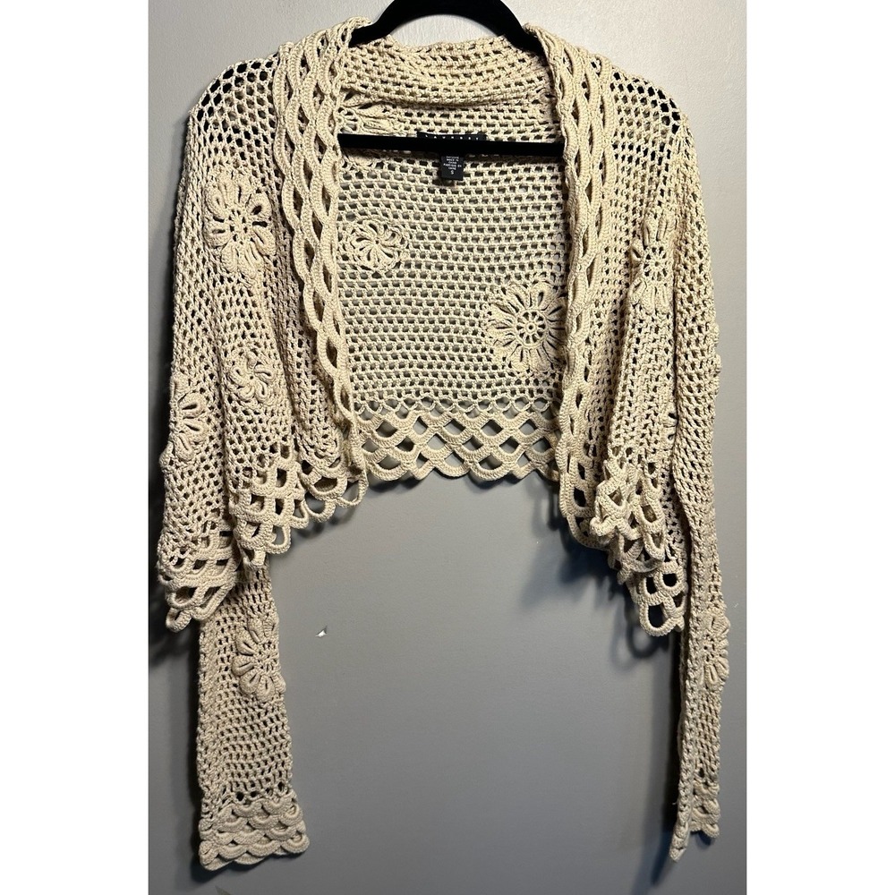 Vintage 90s Y2K Laundry Shelli Segal Sweater  Womens  Crochet Size S Boho Hippie